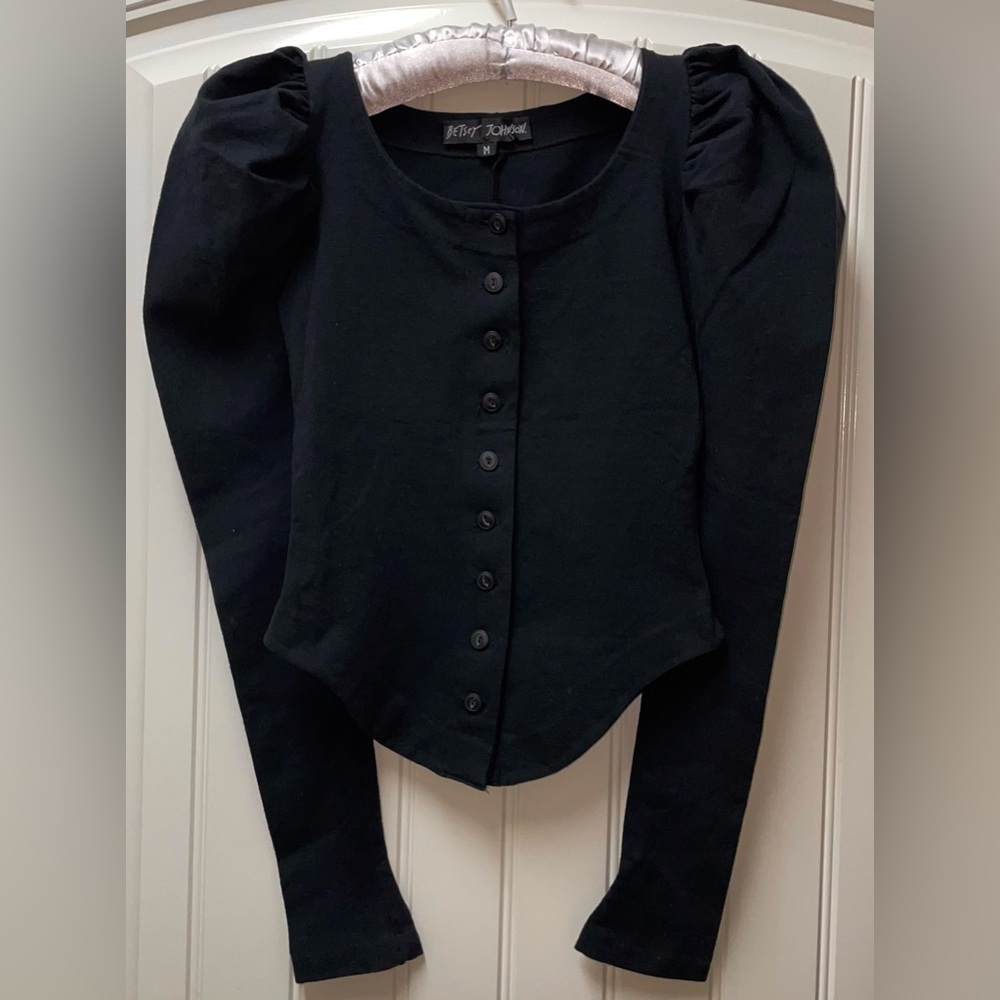 VINTAGE 80’s 90’s BLACK LABEL BETSEY JOHNSON SHIRT TOP SMALL MEDIUM PUFF SLEEVE